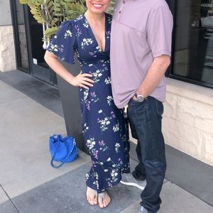 MISSGUIDED Blue Floral Maxi Wrap Dress Size 6